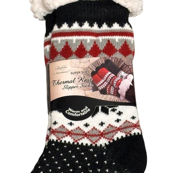 Fashion by Mirabeau Rustic Redwoods Sherpa Thermal Slipper Socks Black Soft OS - Picture 3 of 5